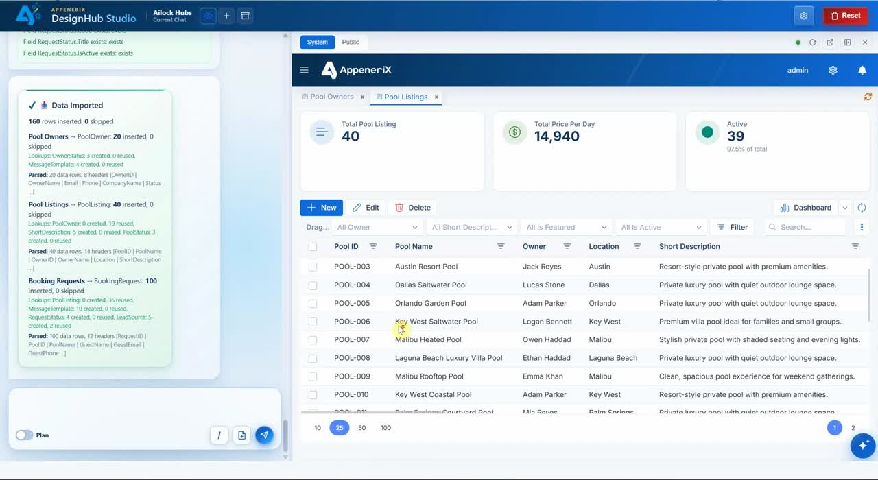 AppeneriX turning an Excel file into a multi-user business app with forms and dashboards